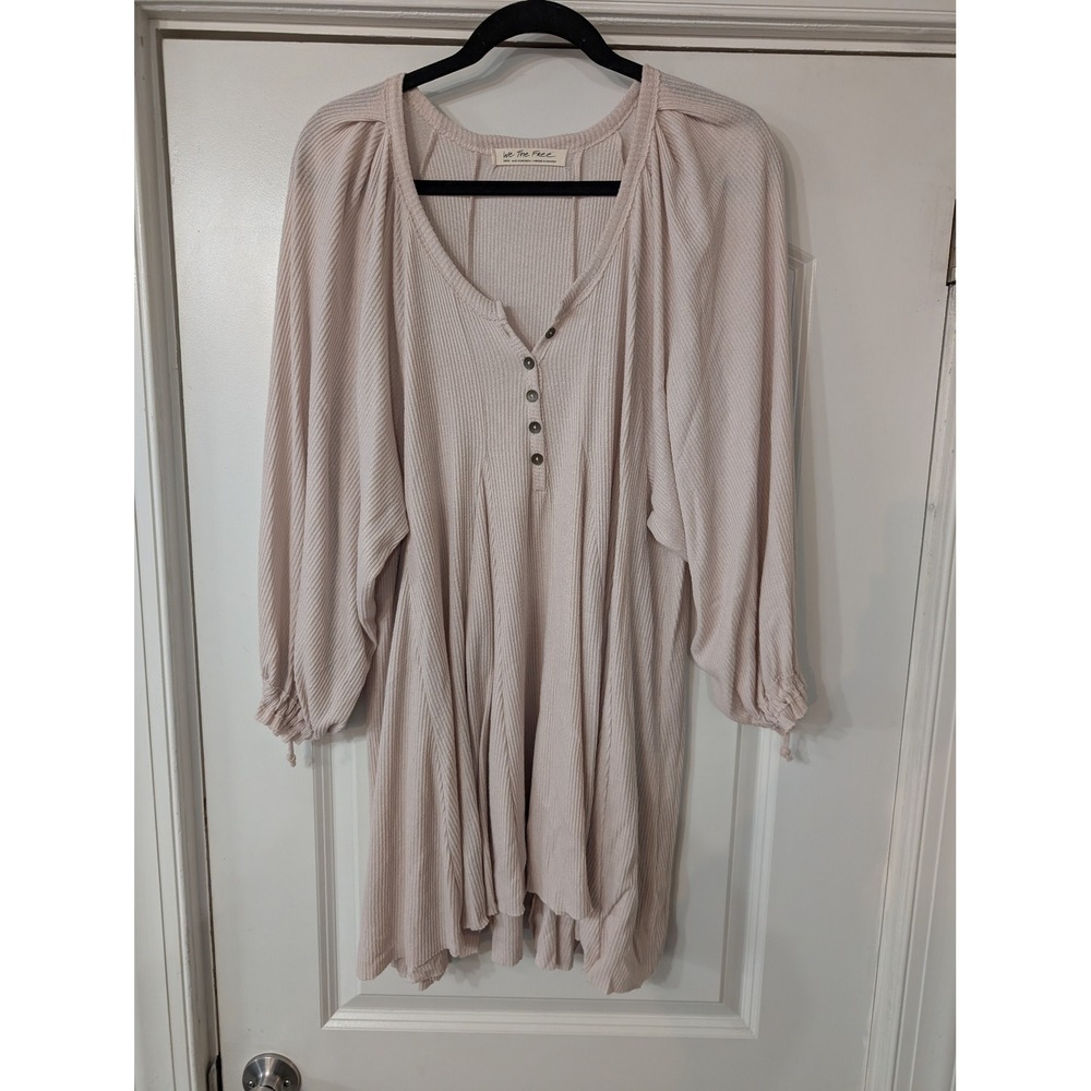 We The Free Women's Winter Sun Mini Dress cream Ribbed Balloon Sleeve Small boho
